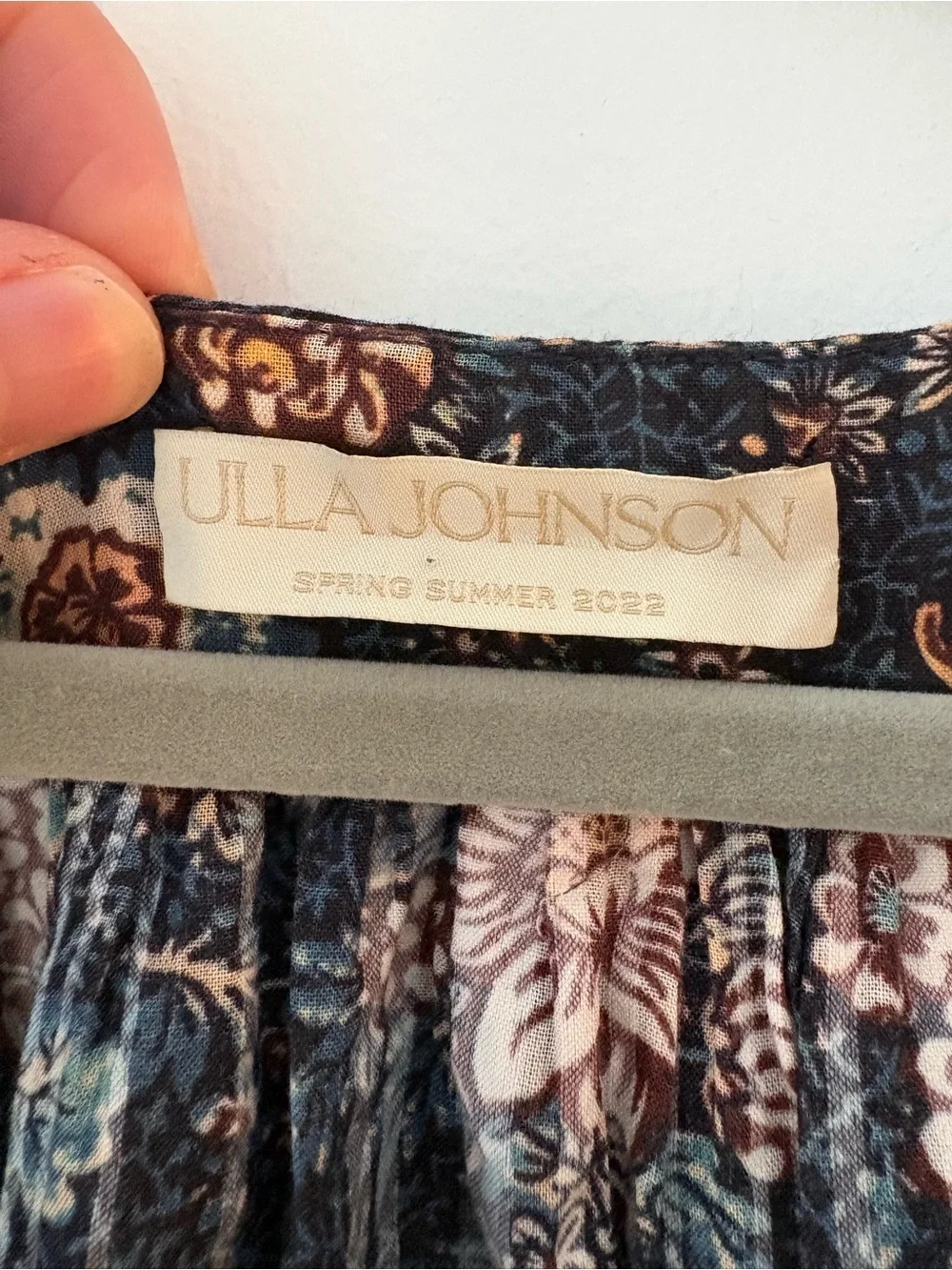 Ulla Johnson Navy Floral Puff-Sleeve Smocked Blouse